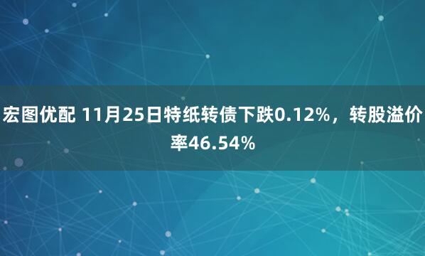 宏图优配 11月25日特纸转债下跌0.12%，转股溢价率46.54%